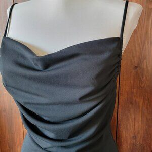 Forever 21 Women M Black Bodycon Midi Dress Cowl Neck Fitted Sexy Feminine Posh